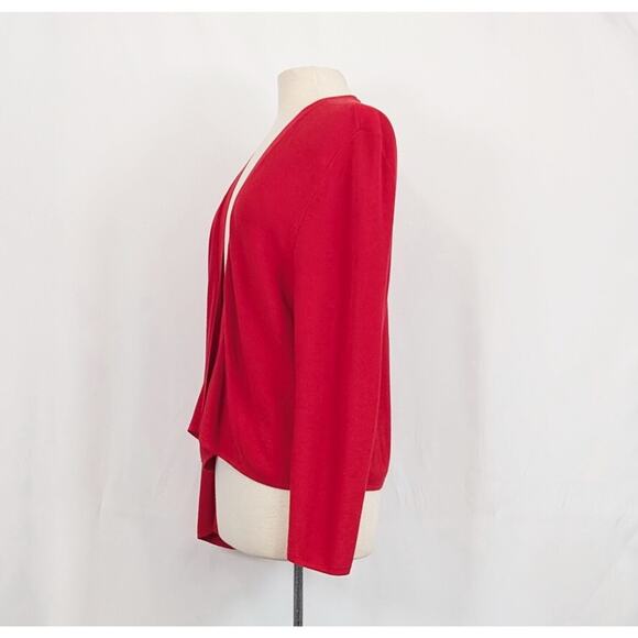 J.Jill Cardigan Sweater Red Ribbed Knit Open Front Cotton Blend Size Large Tall - Picture 3 of 7